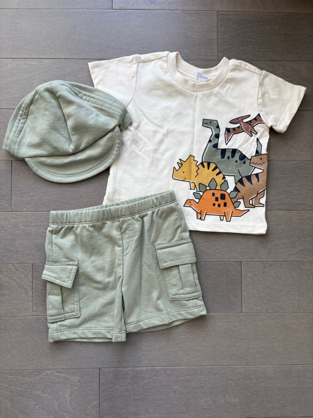 3-Piece Set Baby Boy Dinosaur Graphic Tee, Shorts & Cap Set, 9M